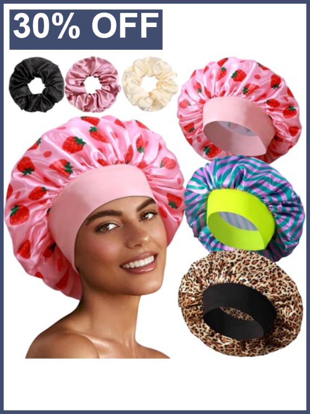 Large Satin Bonnets with Scrunchies for Women Wide Band Sleep Cap